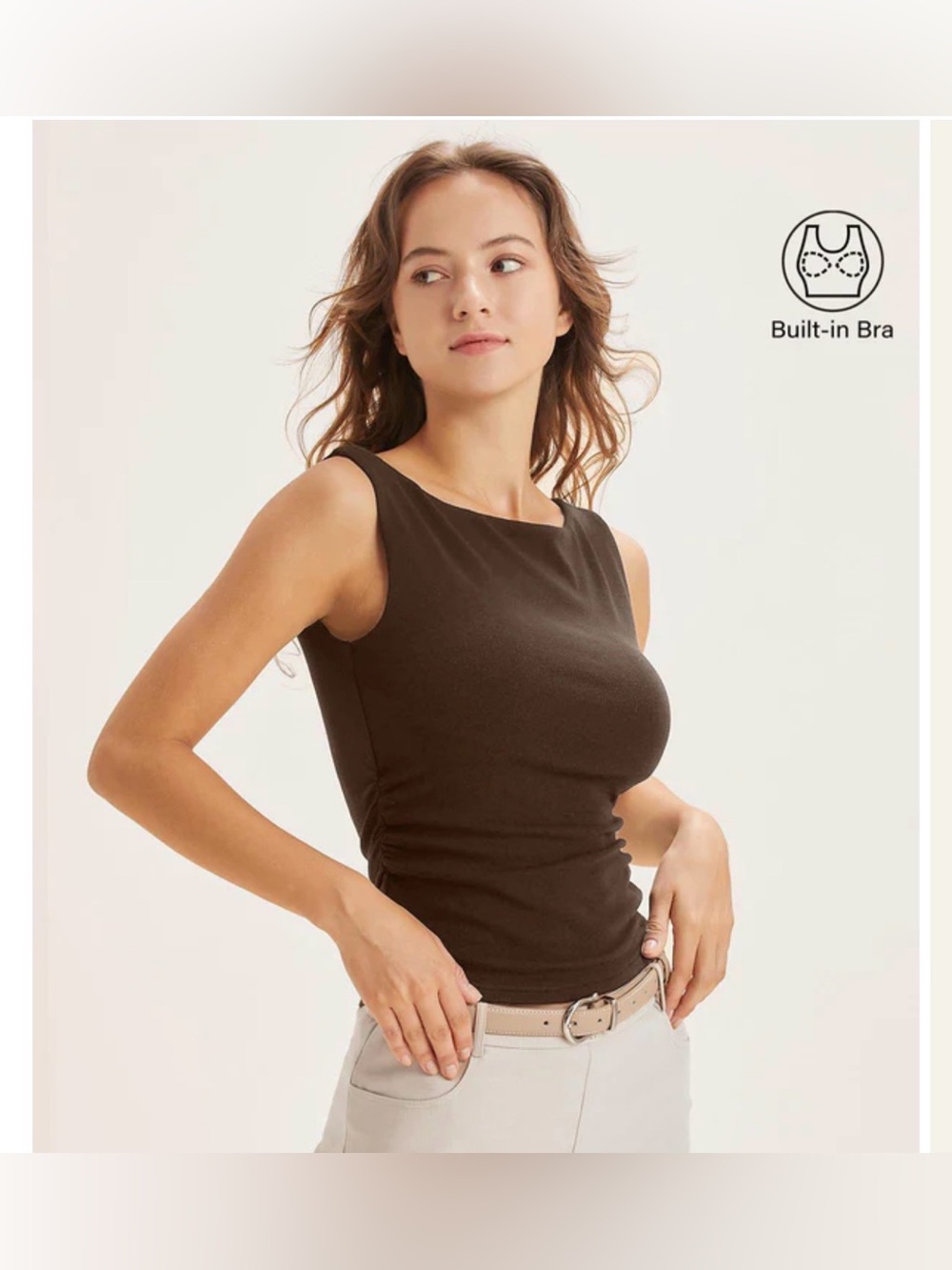 OGL Built-In Bra Tank Top - Dark Brown